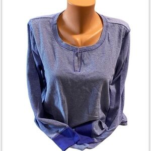 T by Talbots Plus Size Long Sleeve 1X Blue Fine Line Striped Tunic 100% Cotton